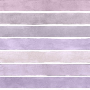 Shades of Lavender Watercolor Stripes - Medium  Scale - Broad Horizontal Stripes - Soft pastel lilac purple
