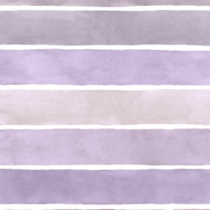 Shades of Lavender Watercolor Stripes - Large Scale - Broad Horizontal Stripes - Soft pastel lilac purple