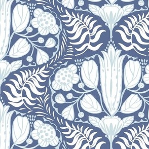 L| Vintage Glam Baby Blue Ornate Floral Pattern with white on denim blue