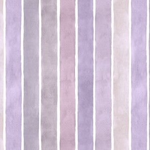 Shades of Lavender Watercolor Stripes - Small Scale - Broad Wide Vertical Stripes - Soft pastel lilac purple