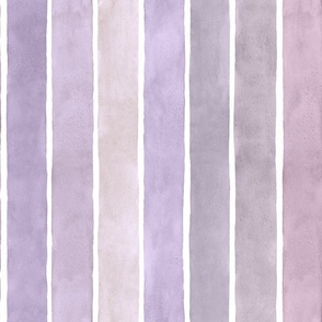 Shades of Lavender Watercolor Stripes - Medium Scale - Broad Wide Vertical Stripes - Soft pastel lilac purple