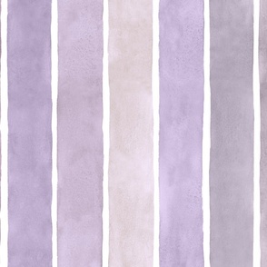 Shades of Lavender Watercolor Stripes - Large Scale - Broad Wide Vertical Stripes - Soft pastel lilac purple