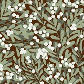 Mistletoe Floral on Mahogany Brown