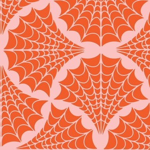 Art Deco Spider Web - L - Orange on Pink