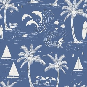 Serene coastal living toile de jouy design (white and blue)