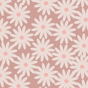 Medium / Little Daisy Flowers Everywhere On Dusty Pink