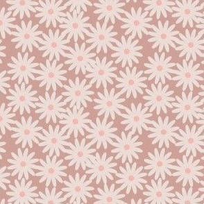 Small / Little Daisy Flowers Everywhere On Dusty Pink