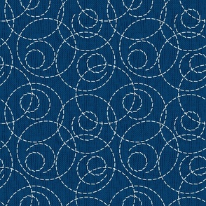 White dotted pattern with circles on a blue background.