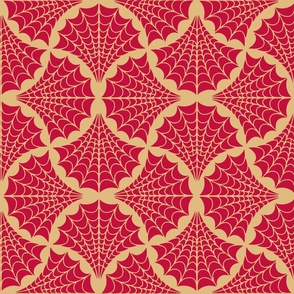 Art Deco Spider Web - M - Robust Red on Gold