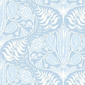 L| Vintage Glam Baby Blue Ornate Floral Pattern with white outline on light blue