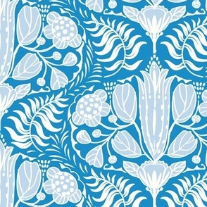 L| Vintage Glam Baby Blue Ornate Floral Pattern with white outline on blue topaz