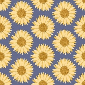 Pale yellow sunflowers on dusky blue