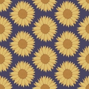 Faded yellow sunflowers on peri blue