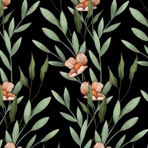 Grass and flowers. Dark floral pattern