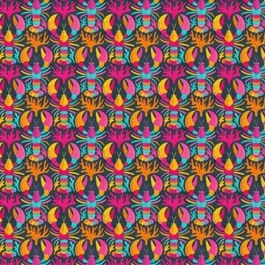 Lobster Damask in Popping Dopamine Colors on Dark - Microprint