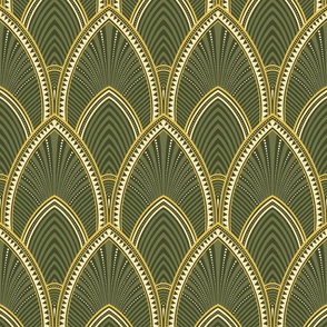  luxury art deco scallops in jade green and gold (small scale)
