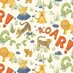 Big Cats Safari Pattern with Handlettering.