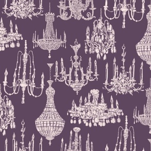 Antique crystal and gold chandeliers plum background -medium
