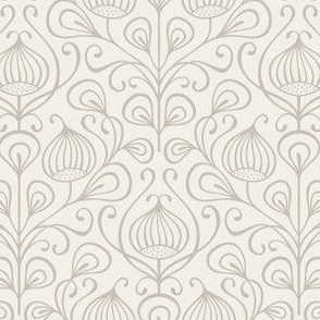 (S) bold abstract flowers damask - monochrome beige (small scale)