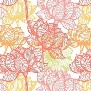 Bright summer floral. Coral water lily art deco.