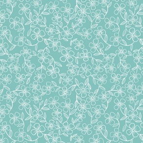 Whimsical Wildflowers | Ocean Green| Green and White Floral | Minimalist Flowers