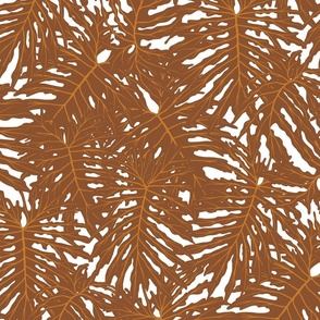 Moody tropical leaf in russet brown and white. Jumbo scale