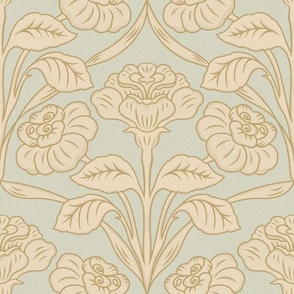 Big Vintage Roses - Beige scheme on a Pastel Sage background