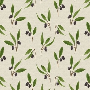 Hand Drawn Olives linen-black small