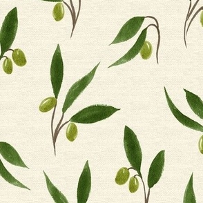 Hand Drawn Olives linen-greens large