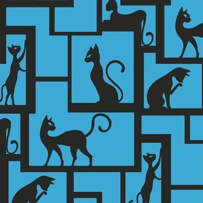 Glamour Cats Wall - Curious Blue and Black Medium