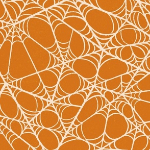 L. Creepy Halloween cream white Spiderweb Lace on orange, large scale
