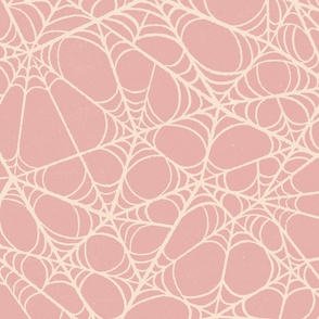 L. Creepy Halloween cream white Spiderweb Lace on pink, large scale