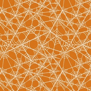 M. Creepy Halloween cream white Spiderweb Lace on orange, medium scale