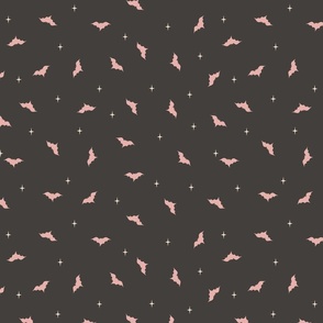 M. Girly Halloween Pink Bats Tossed on gray brown, medium scale