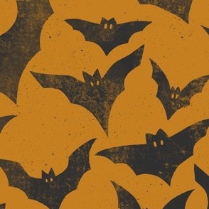 (large) Rustic textured spackled Halloween bats gold black orange