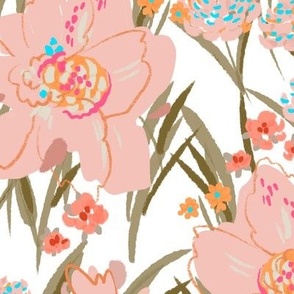 Spring Pastel Florals On White Large