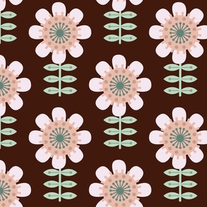 (L) Flowers suns - White, coral, green and bourdeaux background