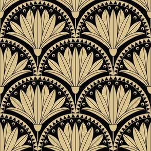 Faux Deco Glam - Miami Palm Frawns Fan Black and Gold Wallpaper