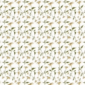 Floral Field Daisies Linen Texture Yellow  Green Cream Micro Scale