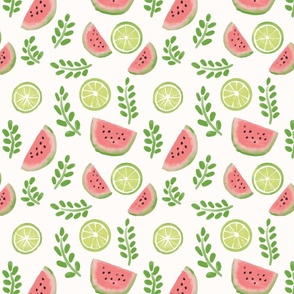 Watermelons, Limes, and Sprigs in Pink and Green