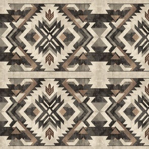 Southwest Mid-Century Modern Geometric Woven Brown  Beige Tan Black Gray Indian Blanket Aztec 
