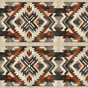 Southwest Mid-Century Modern Geometric Woven Rust Orange Beige Tan Black Gray Indian Blanket Aztec 