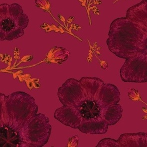 Vintage Burgundy Wildflowers and Buds 2024