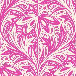 Fuchsia Beige William Morris-style Leaves and Floral