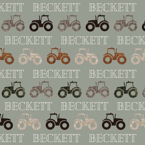 Beckett: Cheque Font on Tractors Sage, Stone, Mud, Brown, Green Olive, Umber