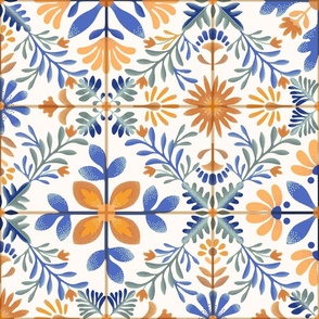 Nostalgic vintage tile bright blue and orange