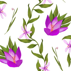 hot pink wallpaper with purple and pink trailing tropical flowers