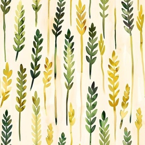Watercolor Wheat in Gold and Green
