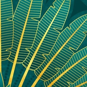 Travelers Palm Art Deco Glam_Gold Lines Bg Teal_100Size