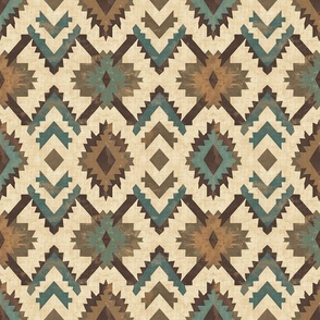 Woven Turquoise Tan  Brown Native American Blanket Aztec Southwest Inspired Design with Geometric Diamond Patterns